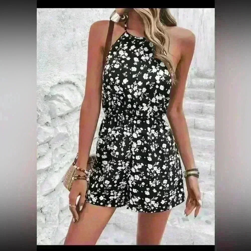 Ditzy Floral Tie Back Romper, Size XL
